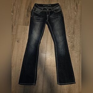 Almost Famous Bootcut Jeans Dark Wash White Stitching Junior's 3